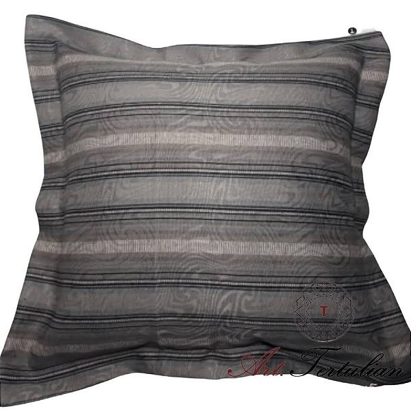 Capa Jacquard Decorativa p/ Almofada 43x43cm Listras Cinza com Abas