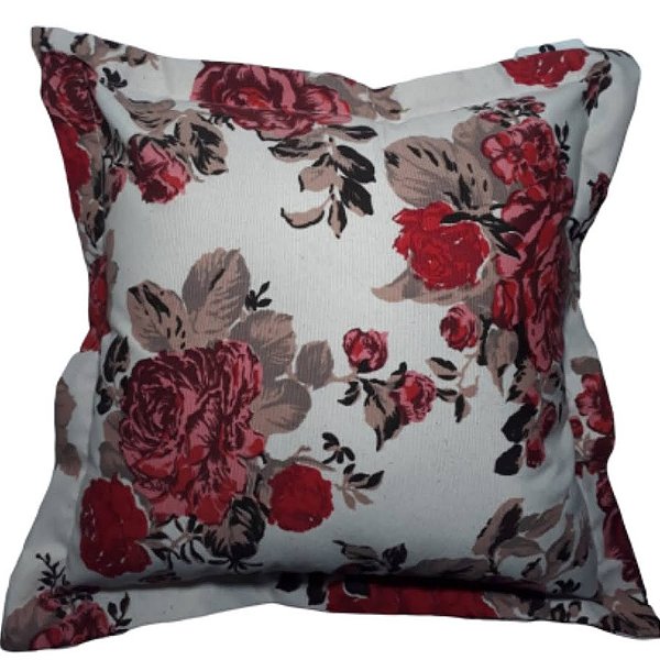 Capa Jacquard Estampada Decorativa p/ Almofada 43x43cm Floral Bordô e Rosa com Abas