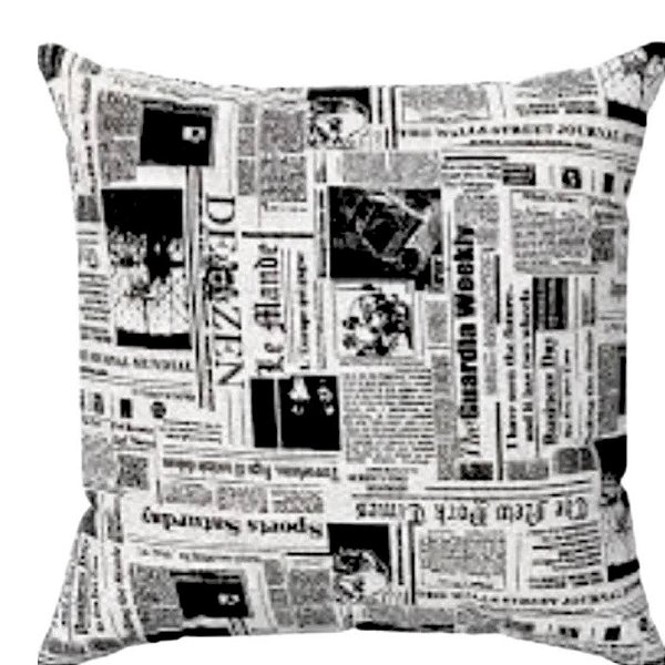 Capa Jacquard Estampada Decorativa p/ Almofada 43x43cm Jornal com Abas