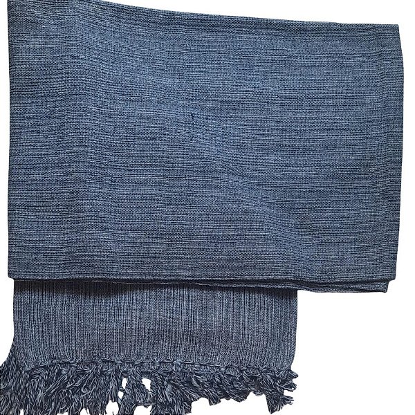 Manta Decorativa Tear tam. Solteiro Azul Marinho Mescla Cru