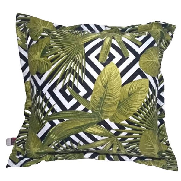 Capa Jacquard Estampada Decorativa p/ Almofada 43x43cm Natureza Bambu com Abas
