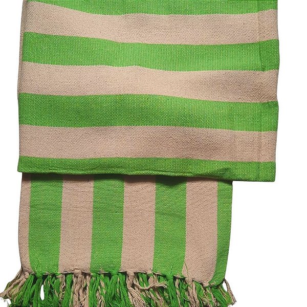 Manta Decorativa Tear tam. Solteiro Listra Verde / Cru