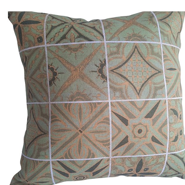 Capa Linho Decorativa p/ Almofada 45x45cm Oriente Quadro Verde