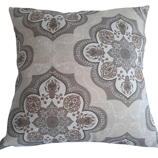 Capa Linho Decorativa para Almofada 45x45cm Índia Mandala Bege