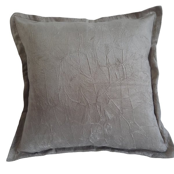 Capa Suede Amassado Liso Decorativa p/ Almofada 43x43cm Cinza Prata com Abas