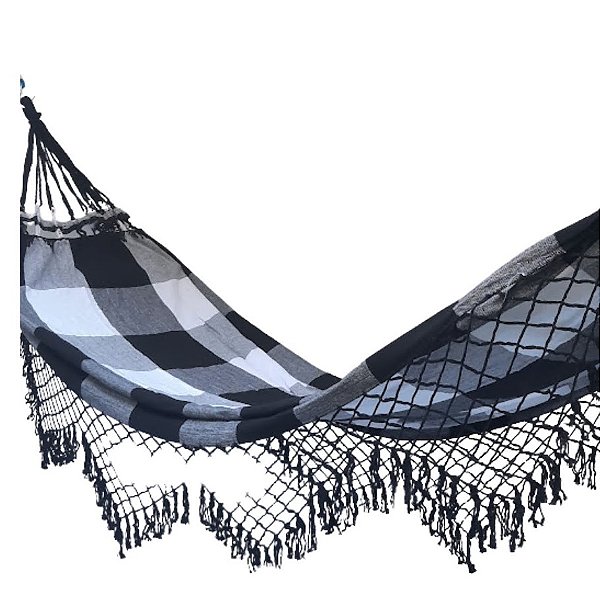 Rede  De Descanso  Casal Tam. 1,50x3,50  na cor Xadrez Preta / Cru