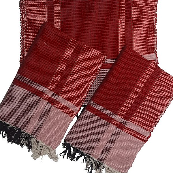 kit 3 Peças Tapete Artesanal Fio de Malha Moldura Telha/Rosê