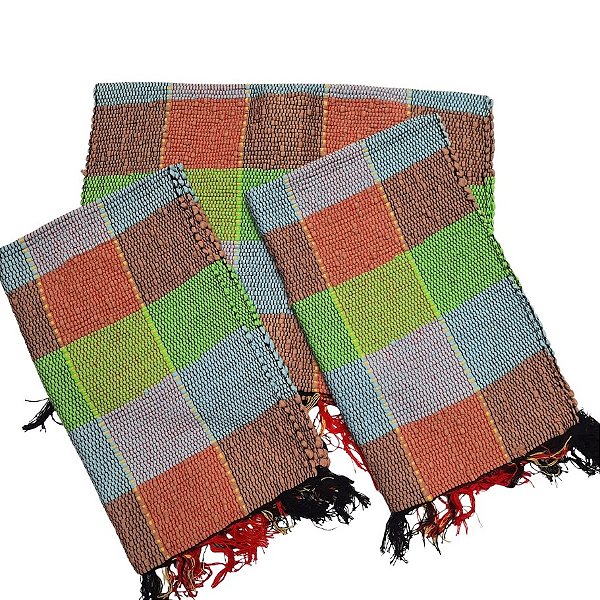 Kit 3 Peças Tapete Artesanal Fio de Malha Xadrez