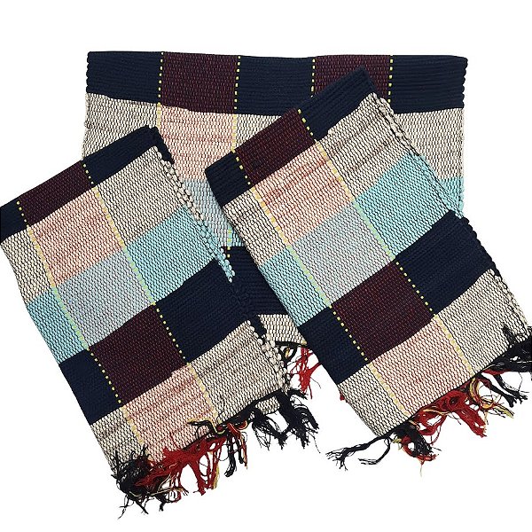 Kit 3 Peças Tapete Artesanal Fio de Malha Xadrez