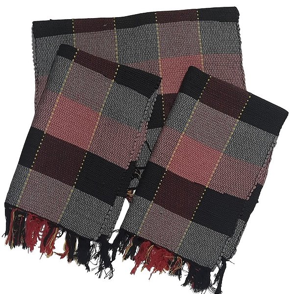 kit 3 Peças Tapete Artesanal Fio de Malha Xadrez