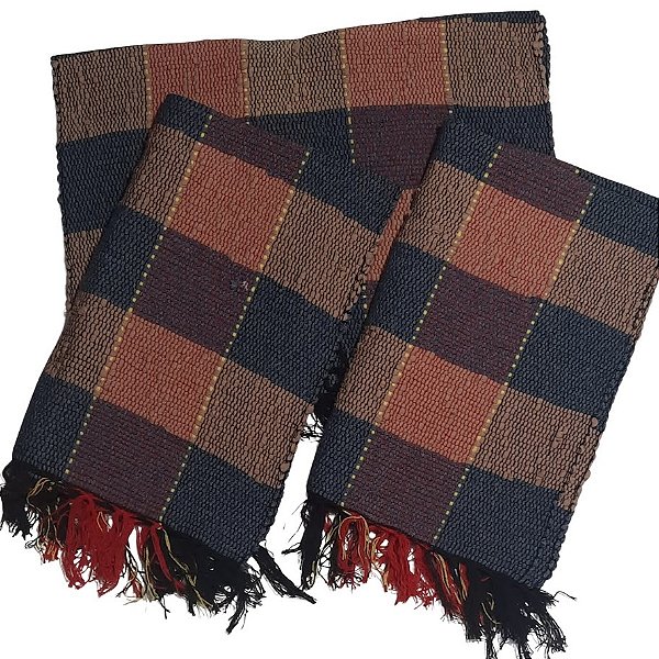 kit 3 Peças Tapete Artesanal Fio de Malha Xadrez