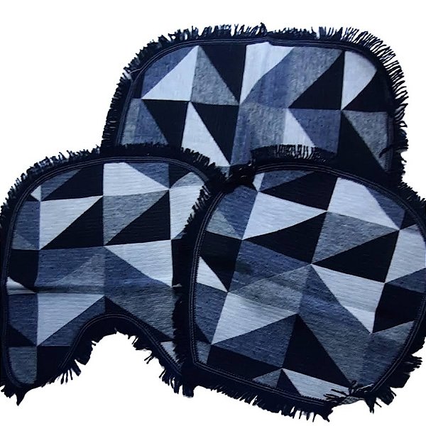 Kit Tapete 3 Peças Antiderrapante p/ Banheiro Geométrico Cinza / Preto