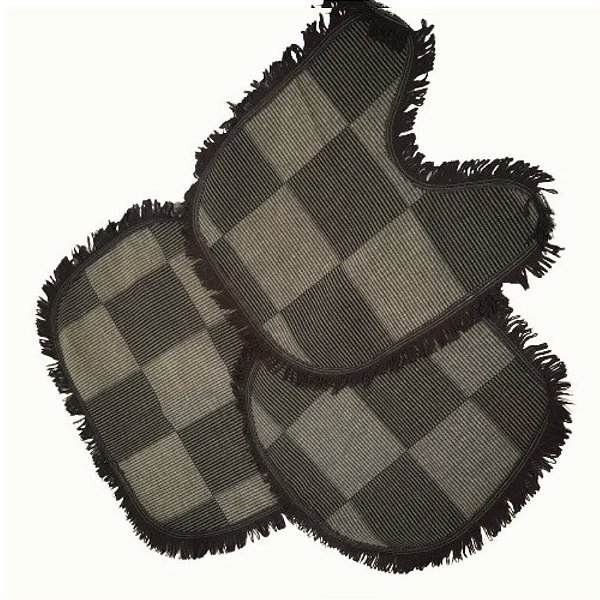 Kit Tapete 3 Peças Antiderrapante p/ Banheiro Xadrez Chocolate / Cru