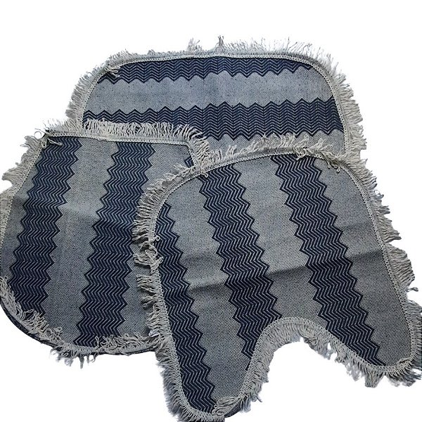 Kit Tapete 3 Peças Antiderrapante p/ Banheiro Zig-Zag Cinza / Cru