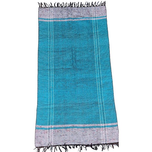 Tapete Artesanal de Fio de Malha Beira Cama Moldura na cor Azul Thifanny 50x150cm