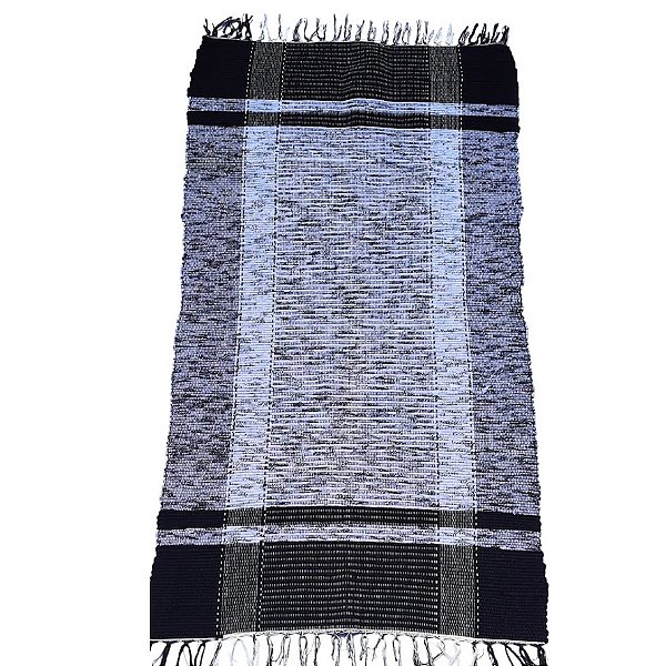 Tapete Artesanal de Fio de Malha Beira Cama Moldura na cor Preto / Branco 50x150cm