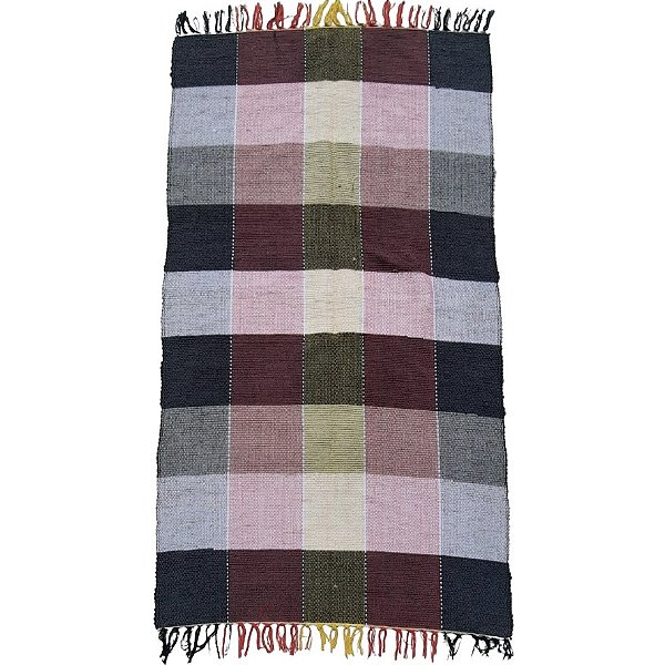Tapete Artesanal de Fio de Malha Beira Cama Xadrez 50x150cm