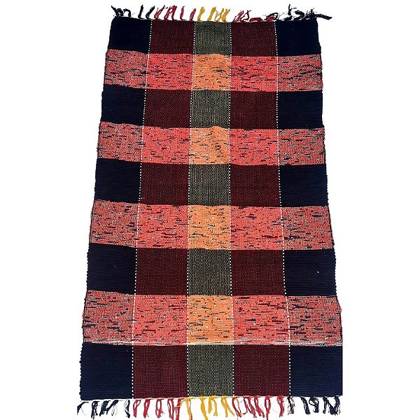 Tapete Artesanal de Fio de Malha Beira Cama Xadrez 50x150cm