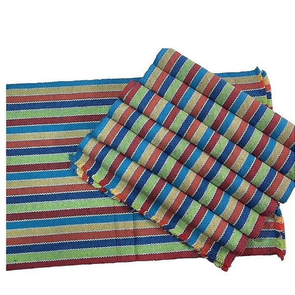 Jogo Americano 7 Lugares Listras nas cores Verde, Vermelho, Azul e Amarelo