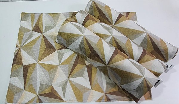 Jogo Americano Dupla Face 4 Lugares Estampa Geométrica na cor Bege e Chocolate