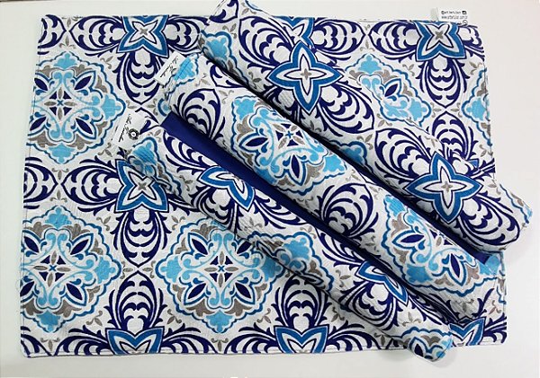 Jogo Americano Dupla Face 4 Lugares na cor Azulejo Azul