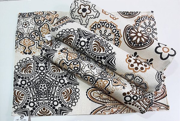 Jogo Americano Dupla Face 4 Lugares na cor Marrom, Bege e Preto