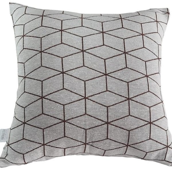 Capa Decorativa p/ Almofada Jacquard 43x43 Geométrica Brown Line Bordô /Branco