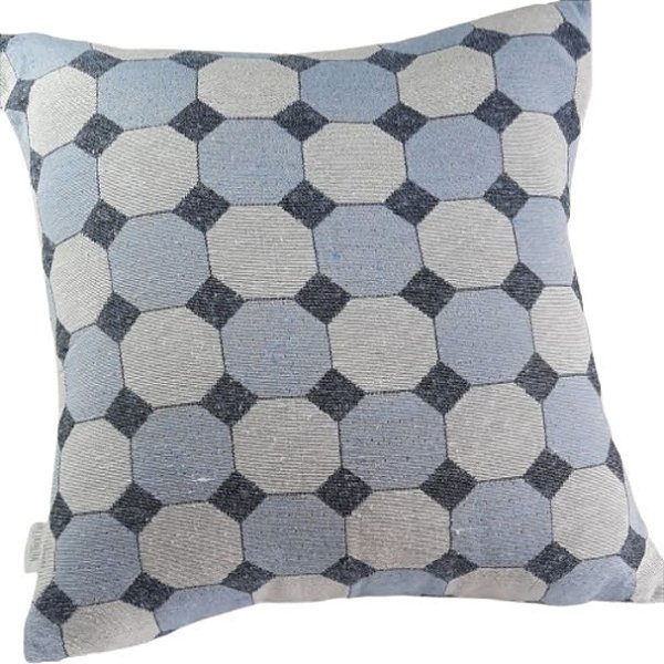 Capa Decorativa Jacquard  43x43 Tecido Hexágonos Blue clean