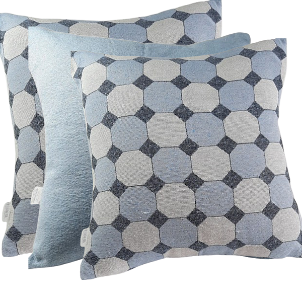 Kit 3 Capas Para Almofadas Hexágonos Blue clean 43x43