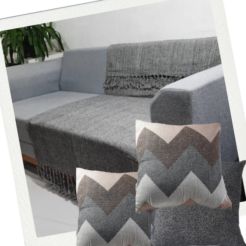 Kit Manta + Almofadas Geométrico ZigZag Terra Rosada