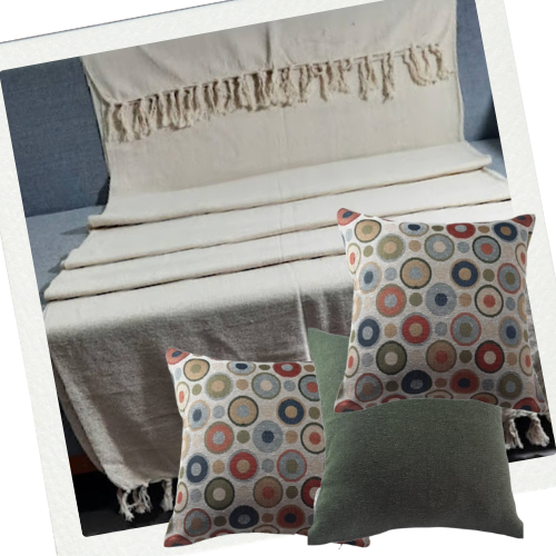 Kit Manta + Almofadas Geométrica Nature Circulos