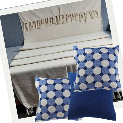 Kit Manta + Almofadas Hexágonos Blue