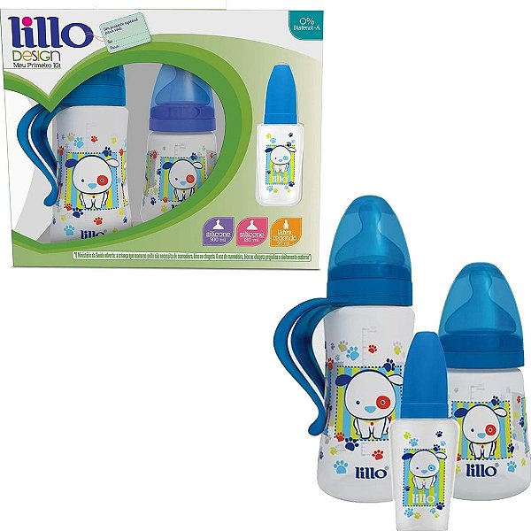 Kit 2 Mamadeiras + Chuquinha Antivazamento Com Alça Bico De Silicone Lillo Design Azul