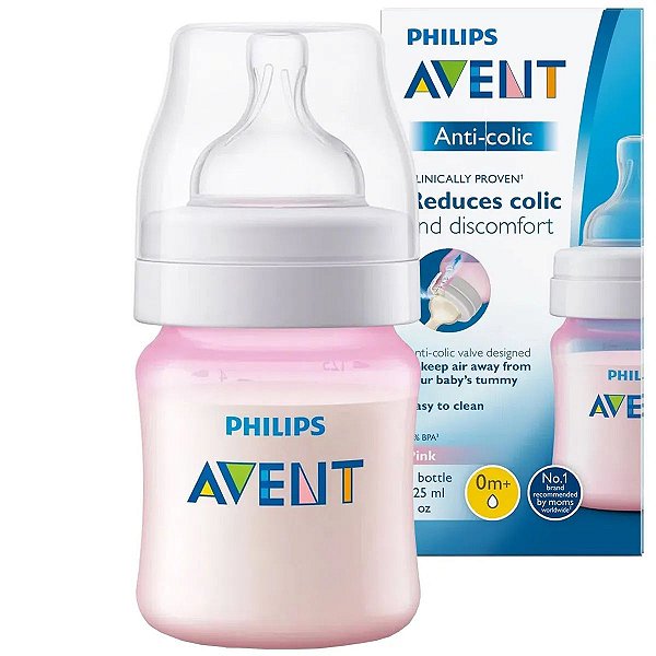 Mamadeira Avent Anticolica Medidor Externo Bebê 125ml +0 Meses Philips Classic Rosa