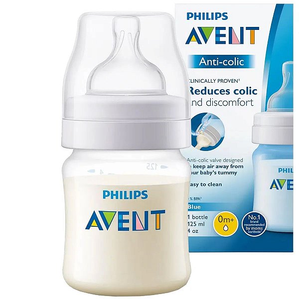 Mamadeira Avent Anticolica Medidor Externo Bebê 125ml +0 Meses Philips Classic Transparente