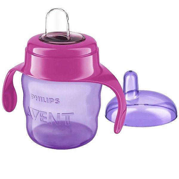 Copo de Treinamento Avent Bebê 6m+ Com Bico de Silicone Flexivel Spout Cup Philips Rosa