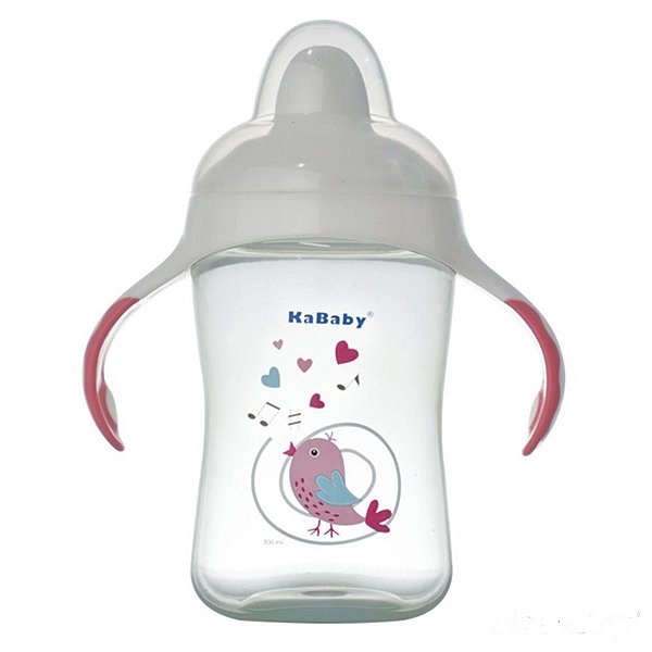 Copo de Bebê Treinamento Com Bico Rigido e Alças 300ml +6 Meses Kababy Rosa