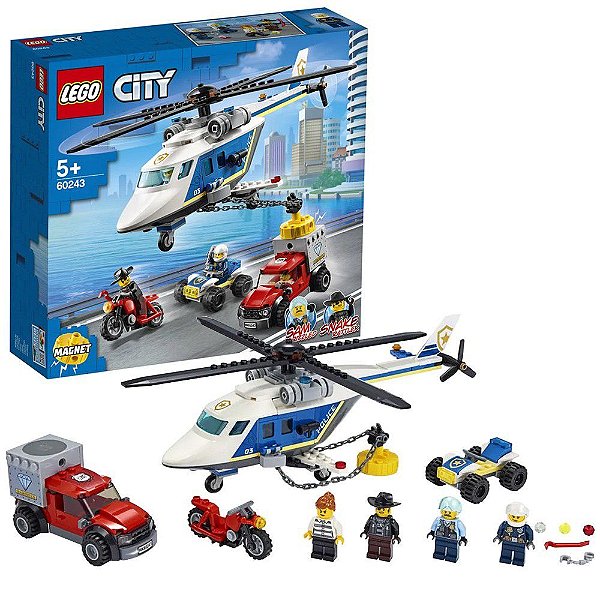 Lego City Infantil Perseguição Policial de Helicóptero 212 Peças +5 Anos