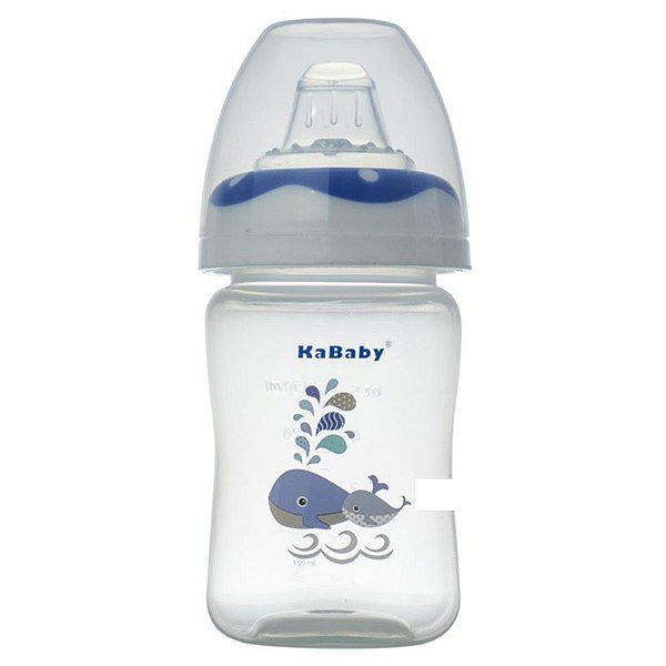 Copo Bico de Silicone Mamadeira Para Bebê Criança 150ml Baleia Azul A Partir de 6 Meses Kababy