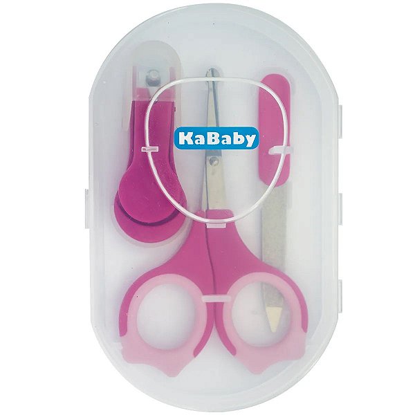 Kit Manicure Infantil Bebê Com Estojo Cortador de Unha Tesoura Lixa A Partir do Nascimento Premium Kababy Rosa