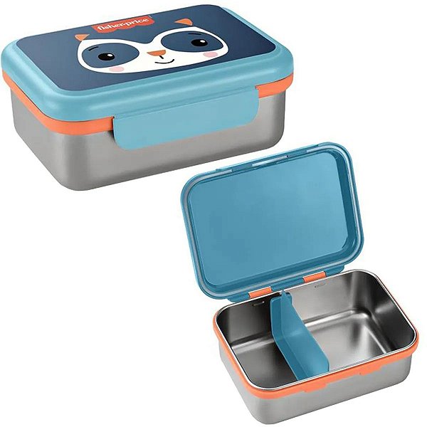 Porta Lanches Infantil Bento Box Azul em Aço Inox Hot e Cold Para 6+ Meses - Fisher Price