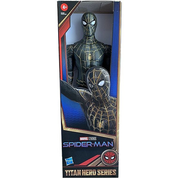 Boneco Marvel Homem Aranha Preto e Dourado Sem Volta Para Casa Brinquedo Spider Man Black&Gold Titan Hero Series Hasbro