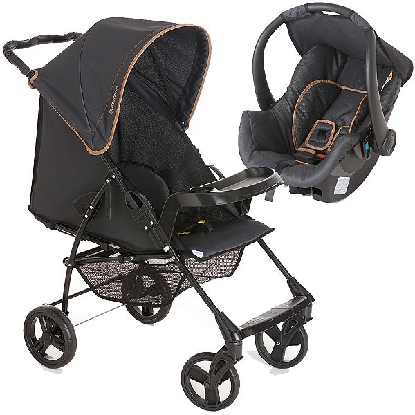 Carrinho de Bebe Romano Travel System Para Passeio Caramelo Até 15Kg + Bebê Conforto Cocoon Slim Galzerano