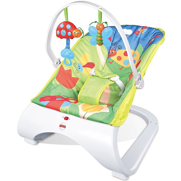 Cadeira Divertida Bebê Musical Balanço Vibração e Som Infantil Joaninha e Borboleta Acolchoada Importway Azul