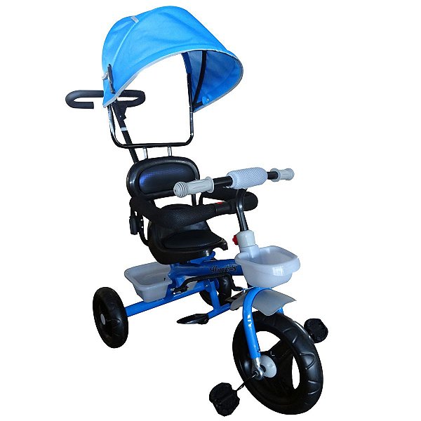 Triciclo Infantil de Ferro Com Capota Solar 2 Anos Até 25 Kg Barra Guia Sininho Brinqway Azul