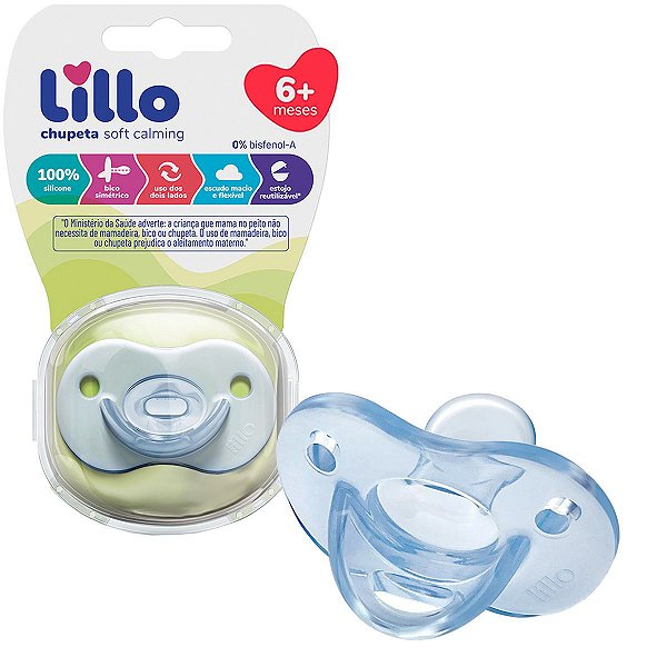 Chupeta de Bebê Lillo Soft Calming 100% Silicone Azul A Partir dos 6 Meses