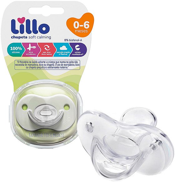 Chupeta de Bebê Lillo Soft Calming 100% Silicone Transparente De 0 até 6 Meses
