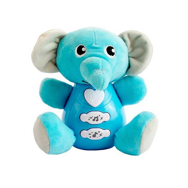 Pelucia Infantil Elefante Musical Interativo Azul Clingo