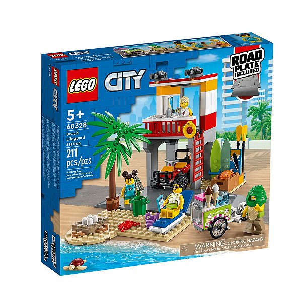 Brinquedo LEGO City de Montar Infantil Criança Posto Salva-Vidas na Praia 4 Bonequinhos +5 Anos