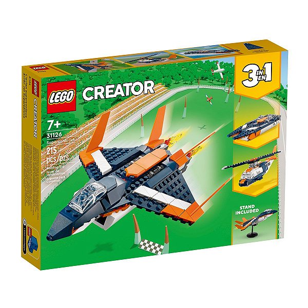 Brinquedo Lego Creator Jato Supersônico  3 em 1 Jato Helicóptero Lancha 215 Peças +7 anos